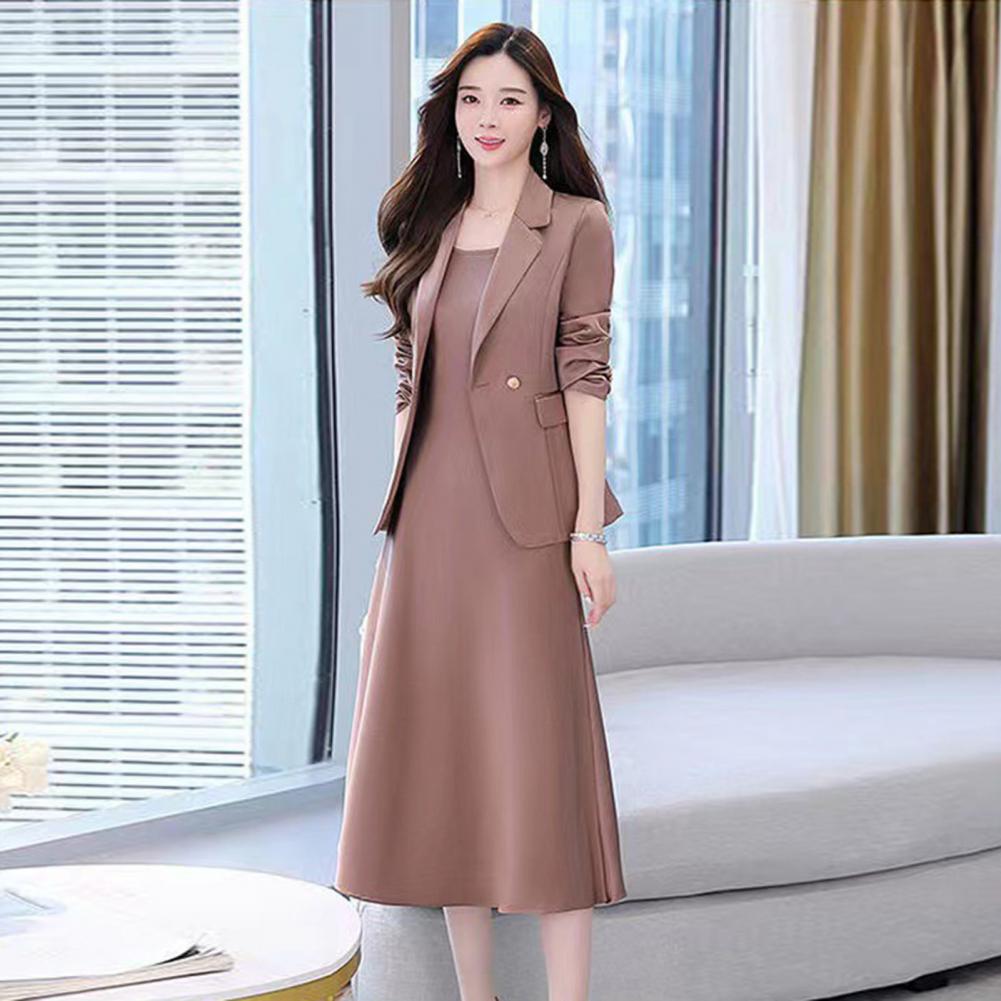 Women's Office Suit Fashion Blazer suit Simple Solid Color 2022 Spring Summer Half Sleeve Top + Dress 2 Piece Set Blazer