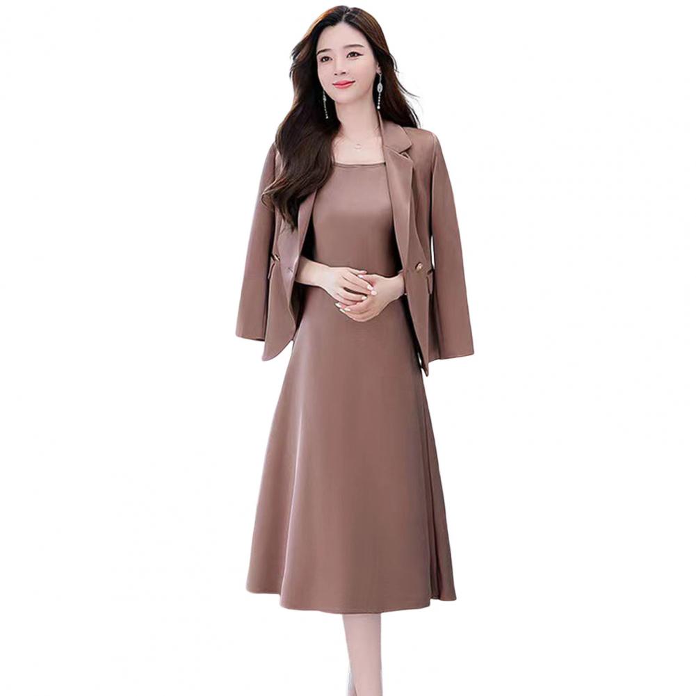 Women's Office Suit Fashion Blazer suit Simple Solid Color 2022 Spring Summer Half Sleeve Top + Dress 2 Piece Set Blazer