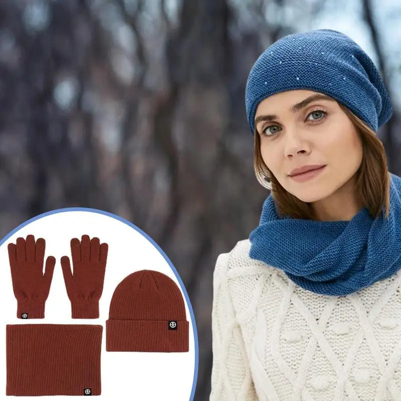 Winter Hat Scarf Glove Set Knit Fleece Neck Warmer Mittens For Women Men Hat Gloves Scarf Set