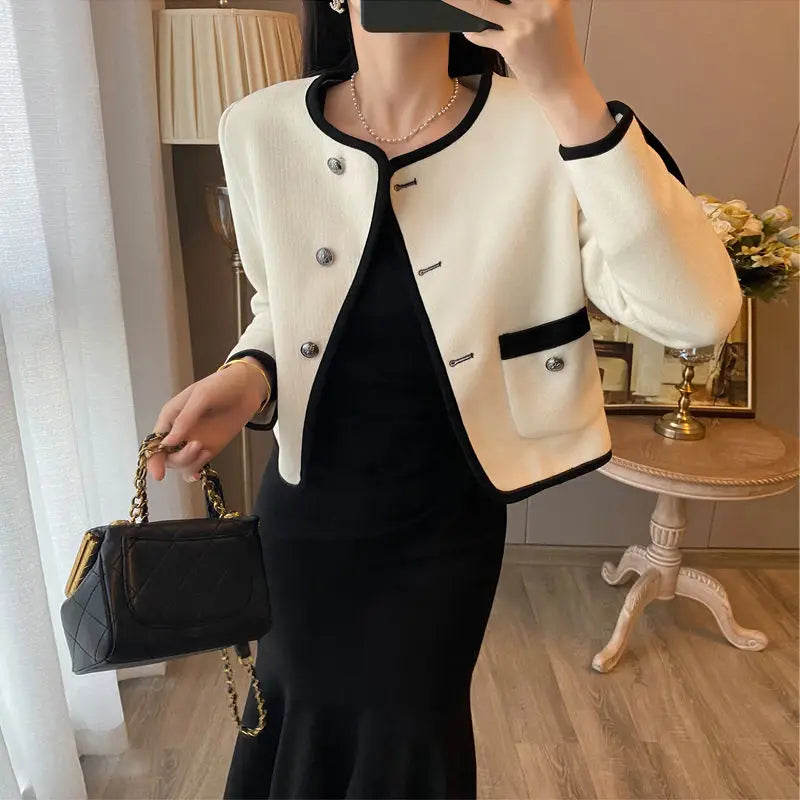 2024 Autumn New Women's Clothing Matching Sets French Graceful Slim Coat Black Mermaid Dress Suit Lady Jacket Dresses Outfits