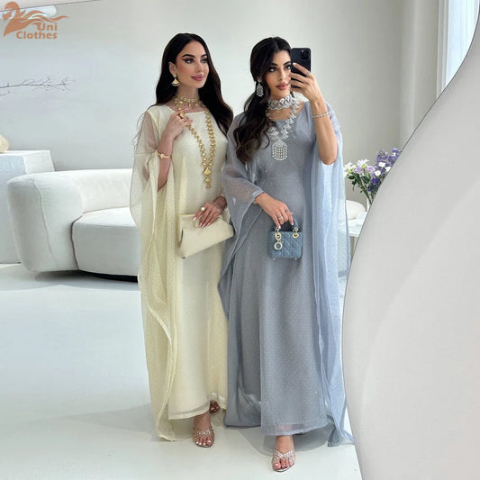 Ramadan Muslim Women Dress Caftan Abaya Ramadan Gown Abayas Islamic Party Bat Sleeve Long Dresses Eid Vestidos Largos 2024