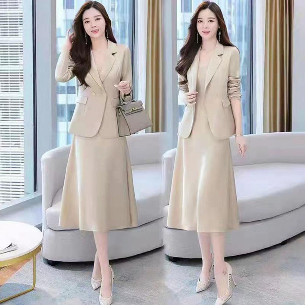 Women's Office Suit Fashion Blazer suit Simple Solid Color 2022 Spring Summer Half Sleeve Top + Dress 2 Piece Set Blazer