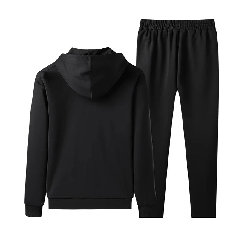 Sportswear Men Autumn Windproof Gym Clothing Polyester Knitting Fitness Tracksuit Hooded Breathable Jogging Runing Sport Set