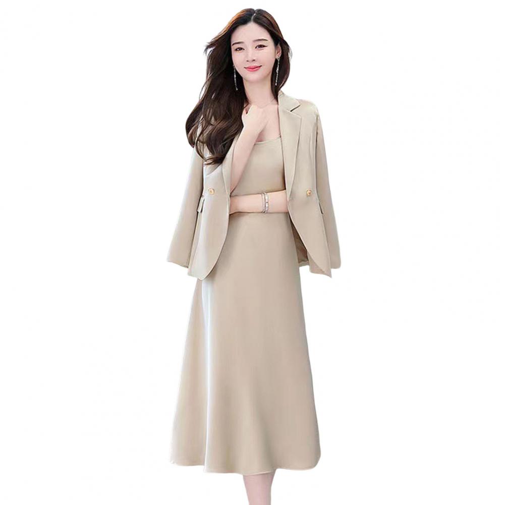 Women's Office Suit Fashion Blazer suit Simple Solid Color 2022 Spring Summer Half Sleeve Top + Dress 2 Piece Set Blazer