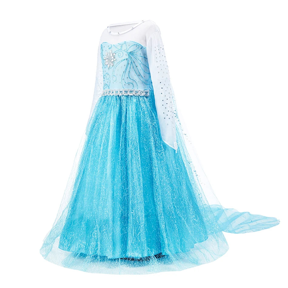 Disney Elsa Anna Princess Dress Girls Mesh Ball Gown Halloween Carnival Birthday Clothing Kids Cosplay Snow Queen Frozen Costume