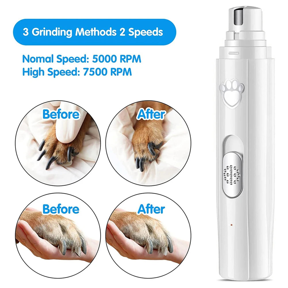 Electric Dog Nail Grinder with Polisher Wheel LED Light Pet Nail Clipper 500 MAh 2-Speed Pet Nail Trimmers for Pet Paws Grooming