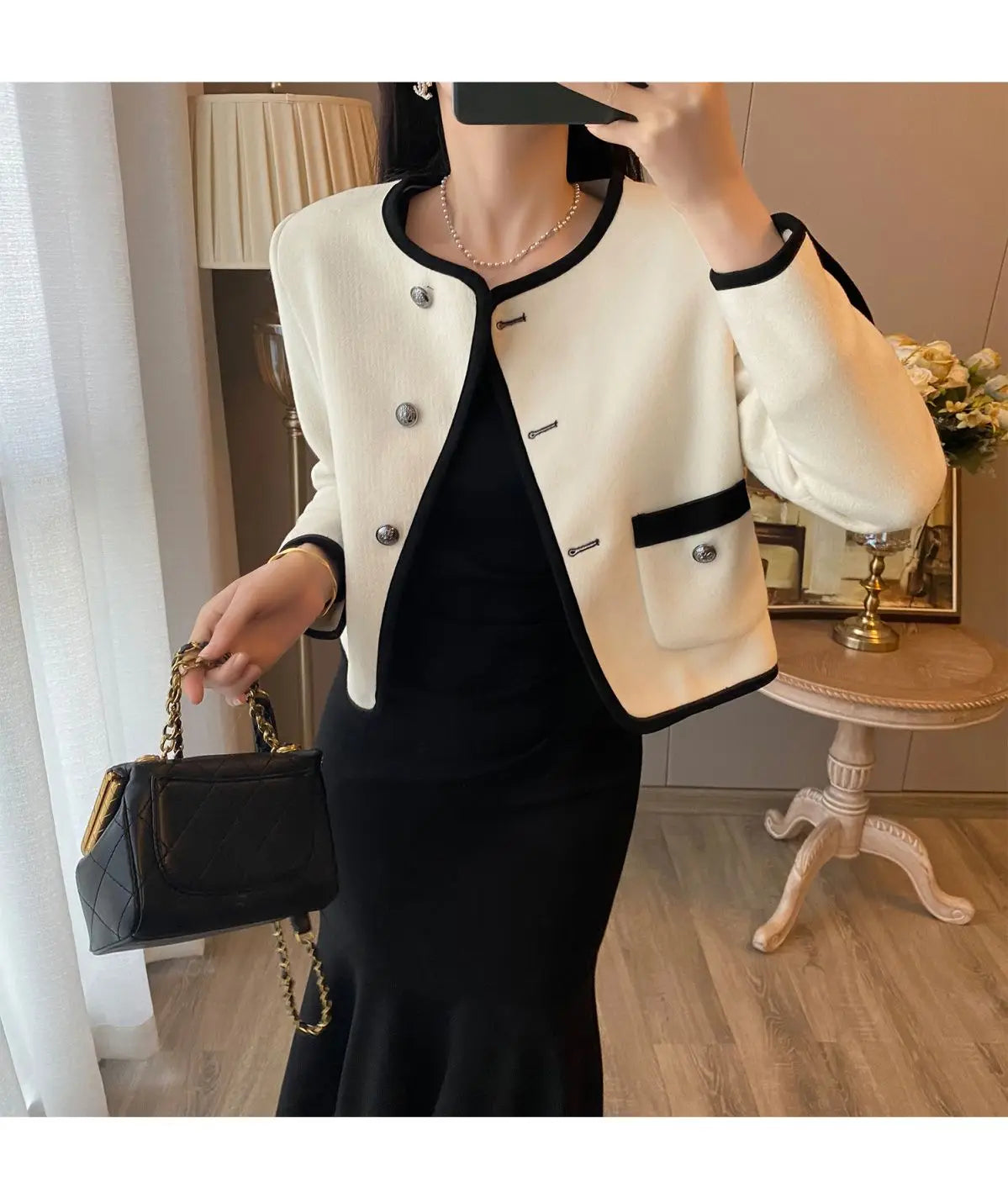 2024 Autumn New Women's Clothing Matching Sets French Graceful Slim Coat Black Mermaid Dress Suit Lady Jacket Dresses Outfits