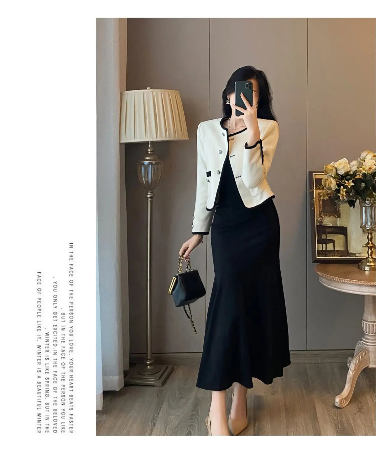 2024 Autumn New Women's Clothing Matching Sets French Graceful Slim Coat Black Mermaid Dress Suit Lady Jacket Dresses Outfits