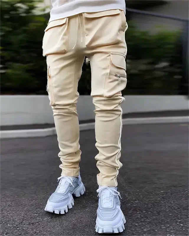 Male Trousers Multi Pocket Multipockets Men's Cargo Pants Slim Stretch Joggers Slacks Baggy Spandex High Quality Clothing New In