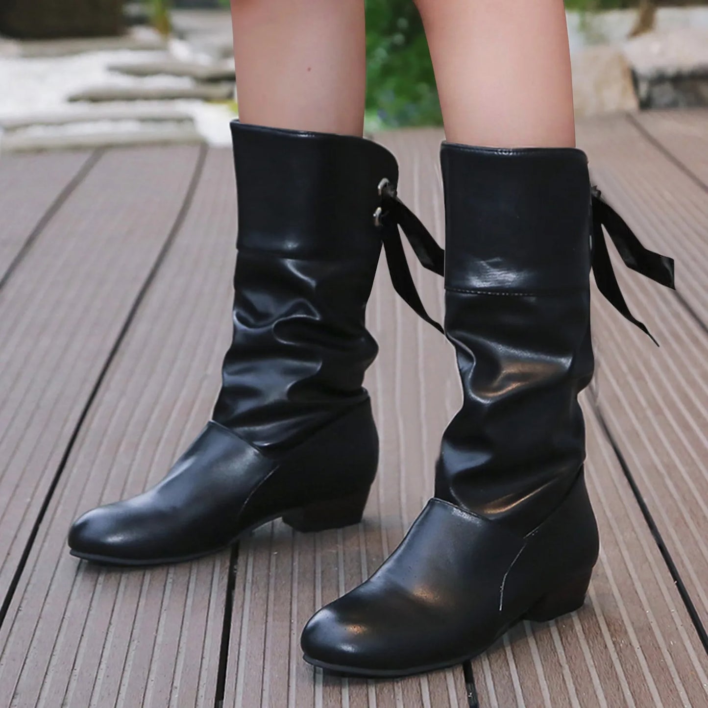 Women Versatile Boots Mid Calf Low Heel Low Heeled Boots Chunky Heel Platform Boots Women Long Western Shoes Botas Mujer 2024