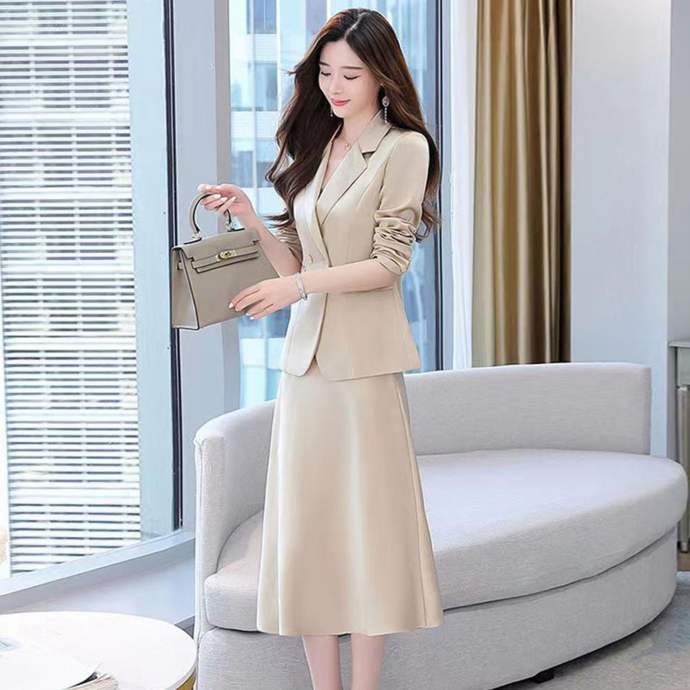 Women's Office Suit Fashion Blazer suit Simple Solid Color 2022 Spring Summer Half Sleeve Top + Dress 2 Piece Set Blazer