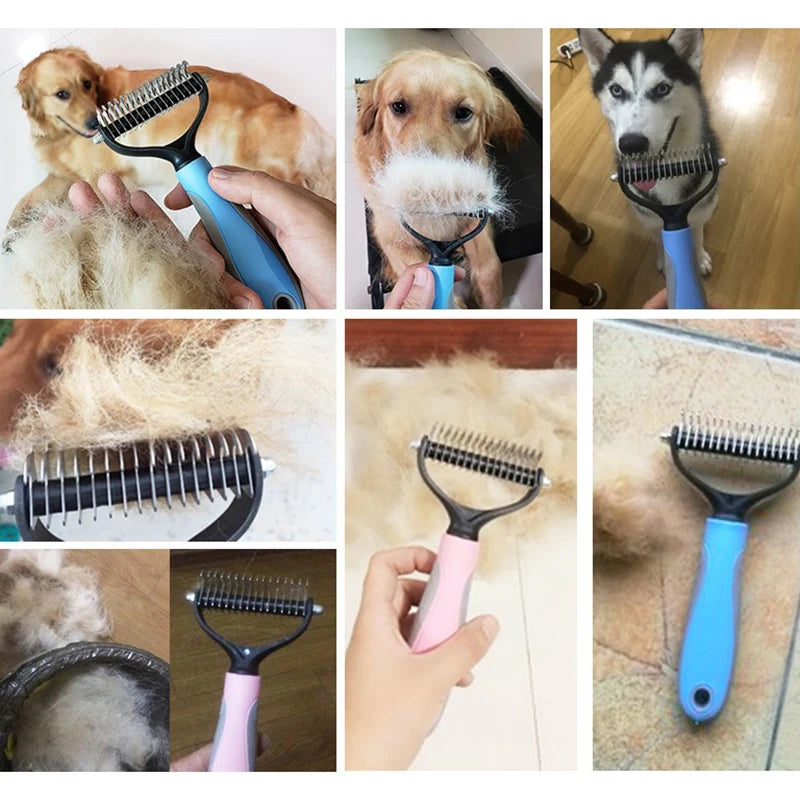 Pet Grooming Dog Brush Hair Remove 2 Sided Undercoat Rake for Cats Dogs Safe Dematting Comb for Tangles Removing Hair Tools Comb