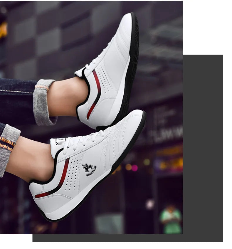 Men Shoes Trendy Solid Casual Leather Sneakers - Comfy Non Slip Lace Up Shoes For Outdoor Activities