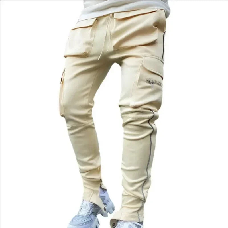 Male Trousers Multi Pocket Multipockets Men's Cargo Pants Slim Stretch Joggers Slacks Baggy Spandex High Quality Clothing New In