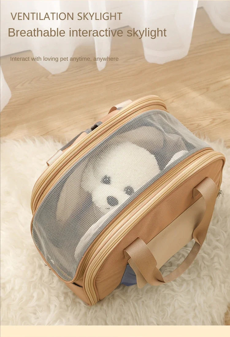 Pet Carrier Bag for Cats Travel Backpack and Transport for Dogs  - Expandable Tunnel and Multiple Shoulder Strap Options