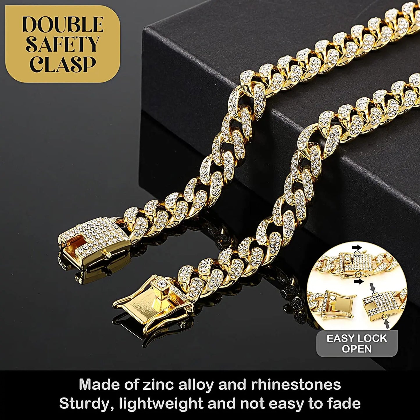 Personalized Dog Collars for Small Medium Large Dogs Cat Gold Chain Diamond Cuban Collar with Design Secure Buckle Pet Necklace