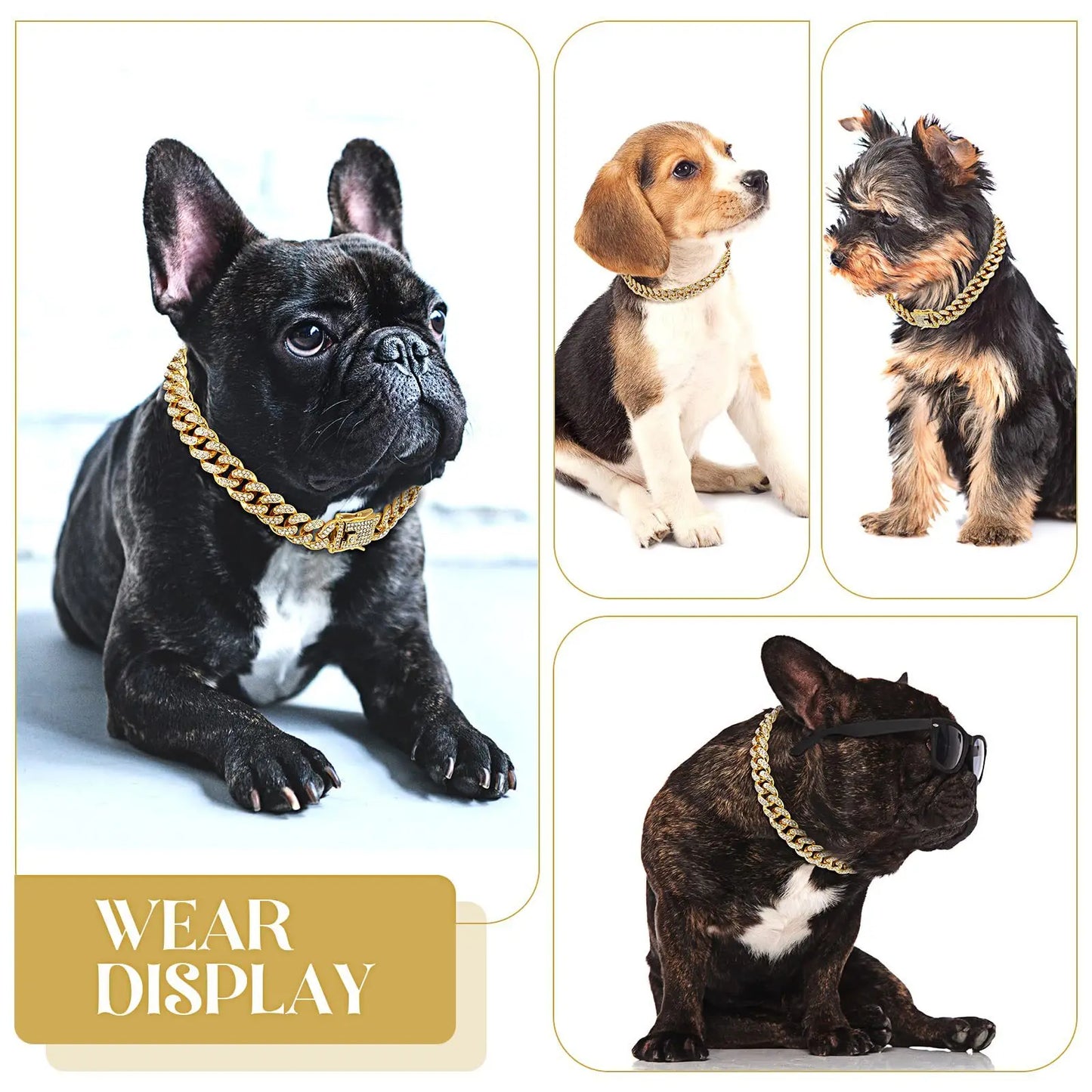 Personalized Dog Collars for Small Medium Large Dogs Cat Gold Chain Diamond Cuban Collar with Design Secure Buckle Pet Necklace