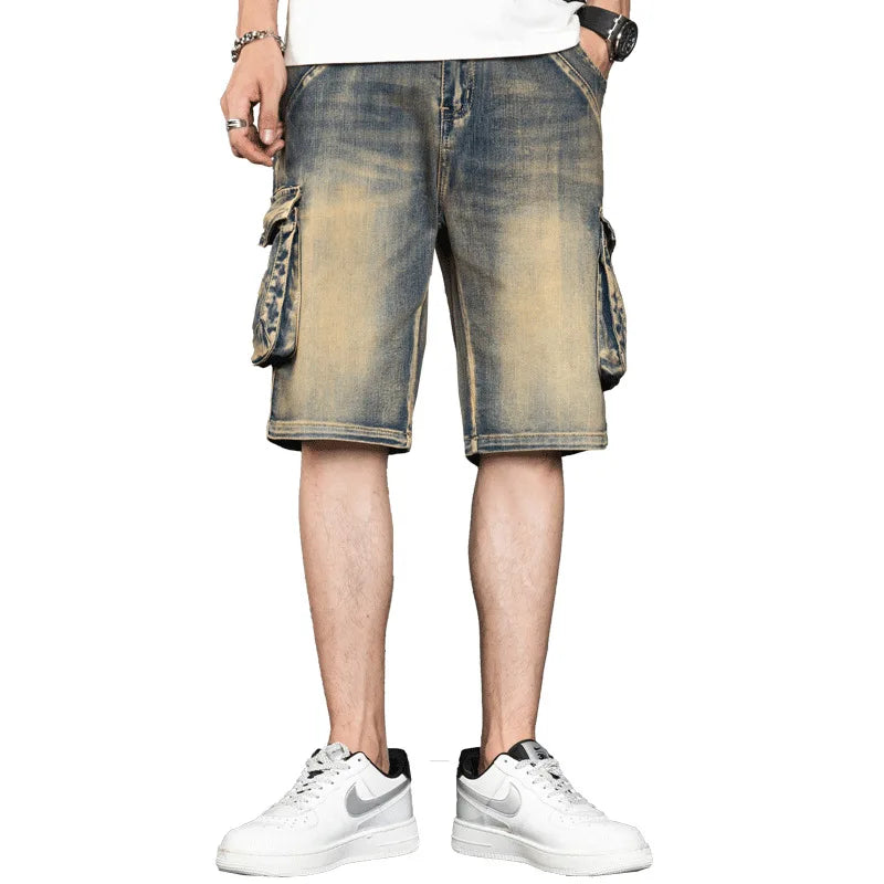 Classic Version Retro Pocket Jeans Shorts Men Casual Loose Baggy Cargo Shorts Streetwear Plus Size Harem Clothing