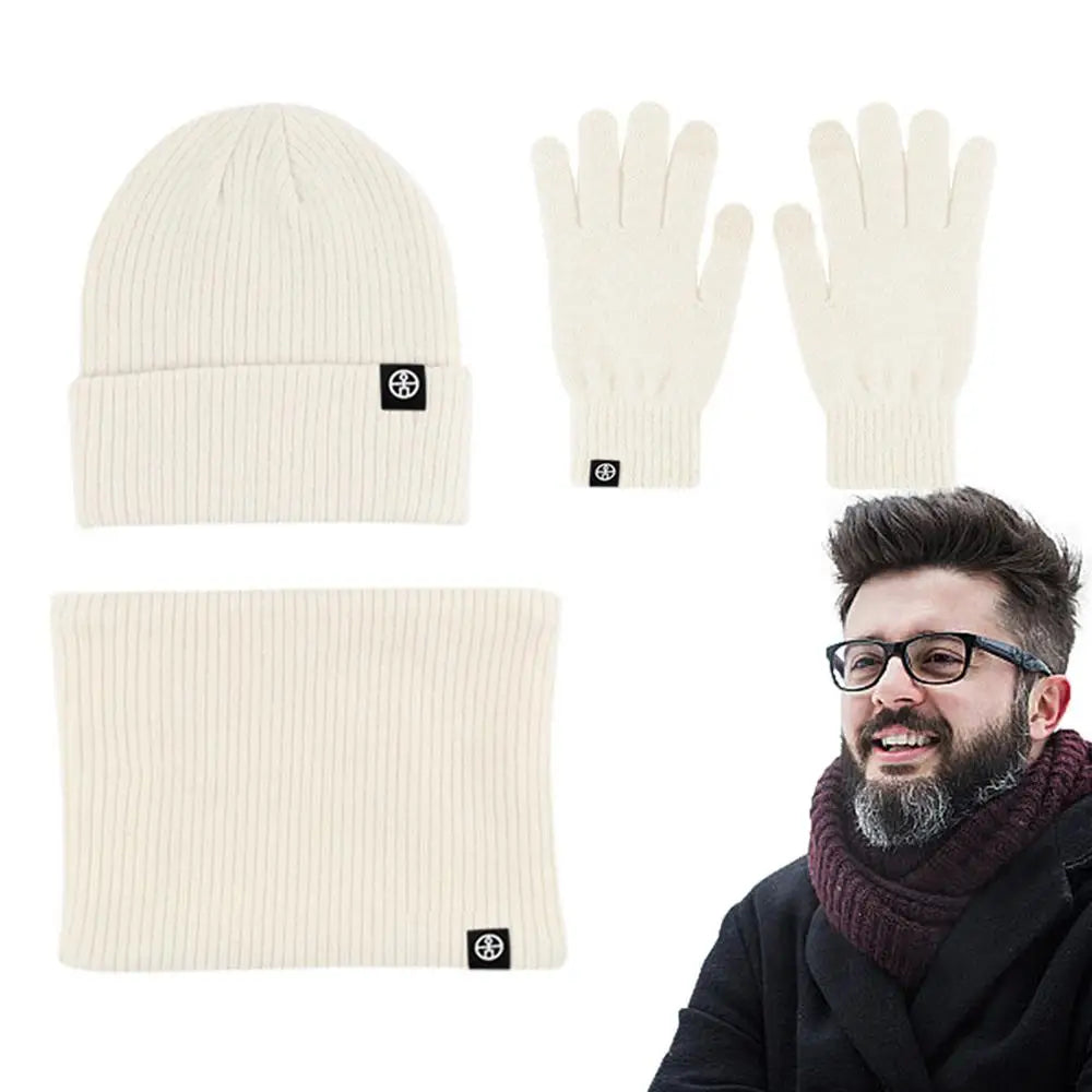 Winter Hat Scarf Glove Set Knit Fleece Neck Warmer Mittens For Women Men Hat Gloves Scarf Set