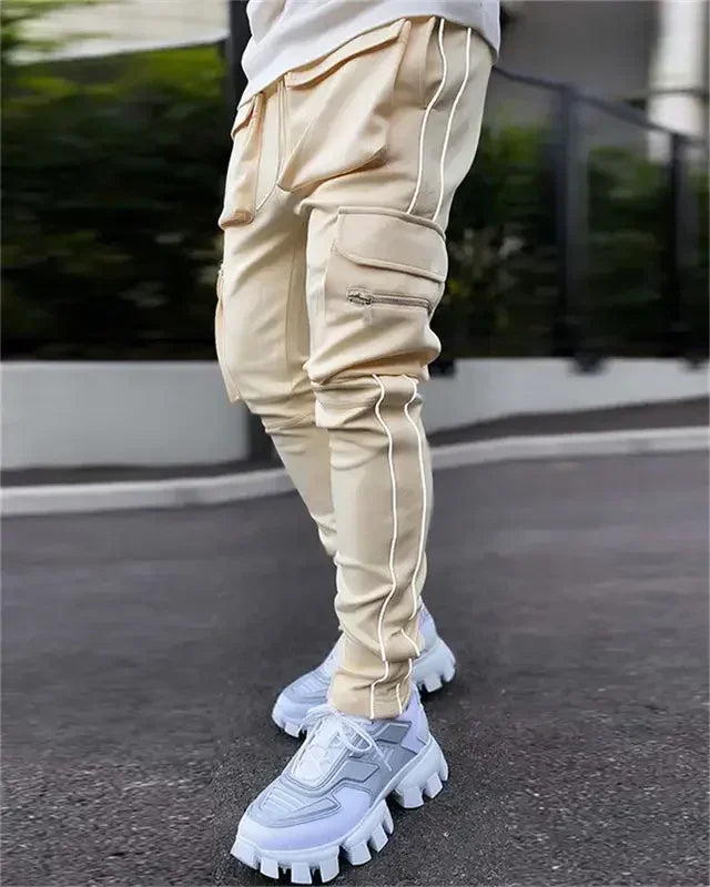 Male Trousers Multi Pocket Multipockets Men's Cargo Pants Slim Stretch Joggers Slacks Baggy Spandex High Quality Clothing New In