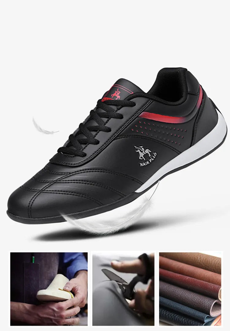 Men Shoes Trendy Solid Casual Leather Sneakers - Comfy Non Slip Lace Up Shoes For Outdoor Activities