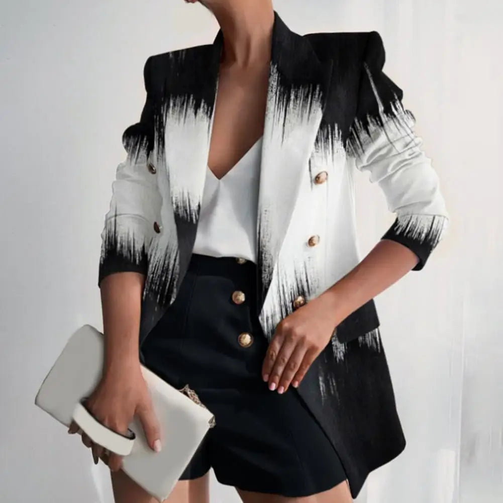 Autumn Women Blazer Right-angle Shoulder Double Breasted Lady Coat OL Style Lapel Dress Up Cardigan Lady Coat For Work