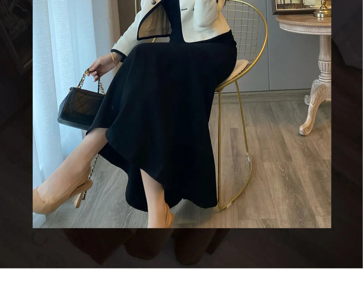 2024 Autumn New Women's Clothing Matching Sets French Graceful Slim Coat Black Mermaid Dress Suit Lady Jacket Dresses Outfits