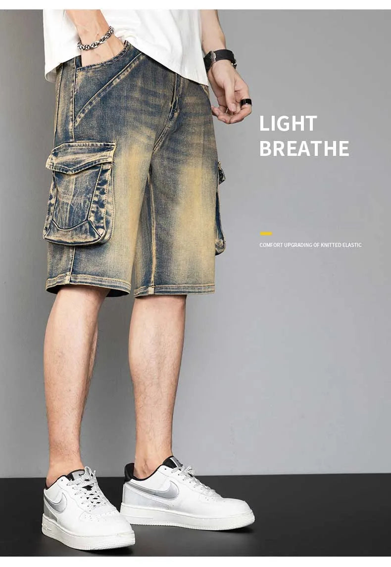 Classic Version Retro Pocket Jeans Shorts Men Casual Loose Baggy Cargo Shorts Streetwear Plus Size Harem Clothing