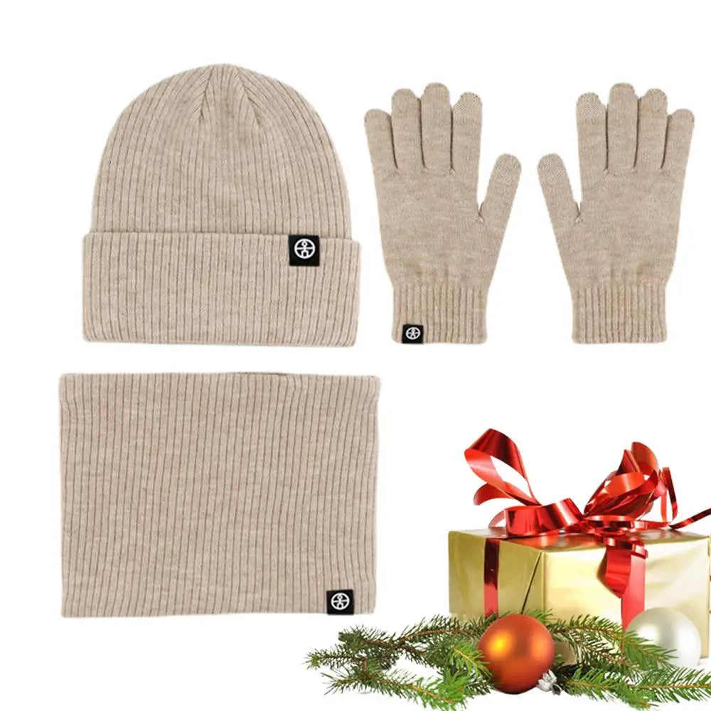 Winter Hat Scarf Glove Set Knit Fleece Neck Warmer Mittens For Women Men Hat Gloves Scarf Set