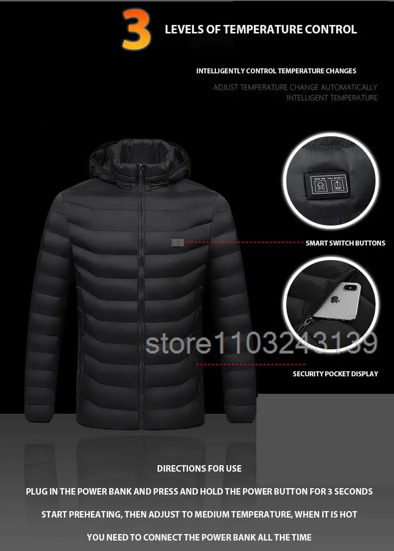 21 Areas Heated Jacket Mens Jacket Waterproof Heating Jacket Men Warm Winter Jackets Parkas Coat Heated Vest Tactical