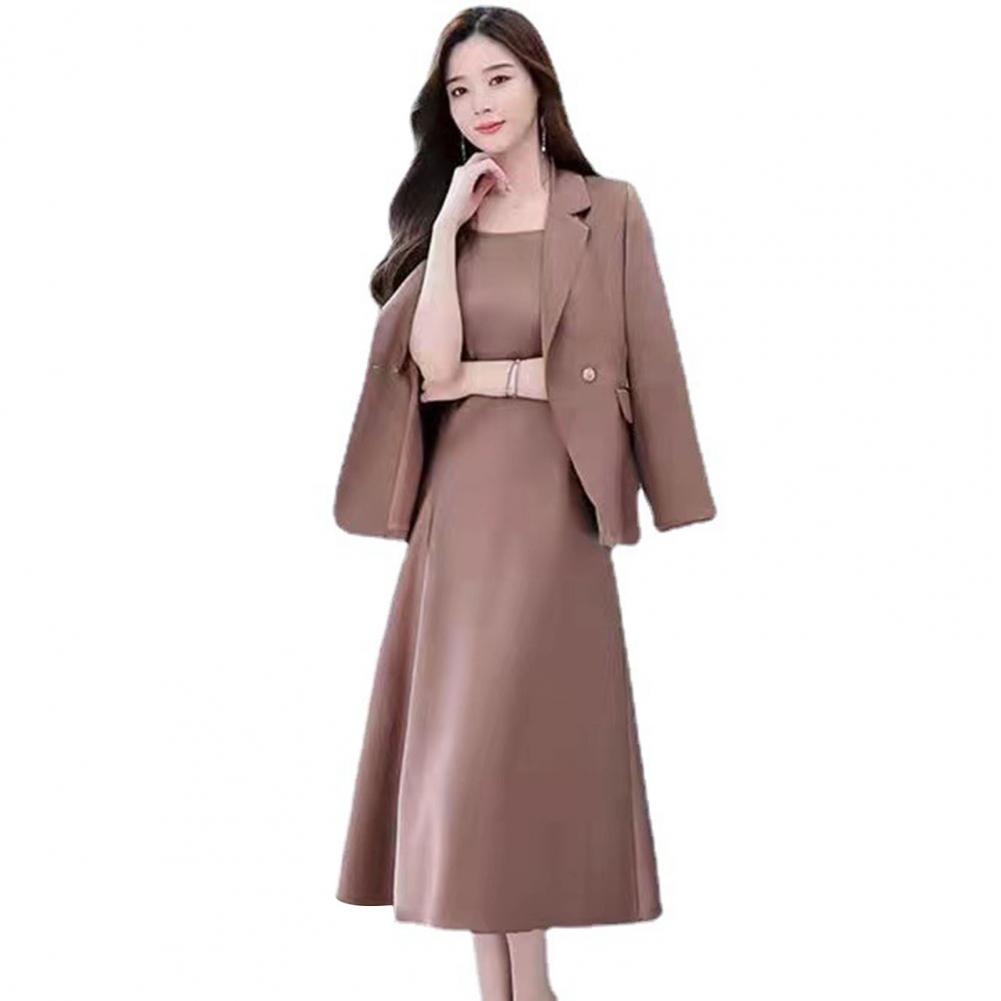 Women's Office Suit Fashion Blazer suit Simple Solid Color 2022 Spring Summer Half Sleeve Top + Dress 2 Piece Set Blazer