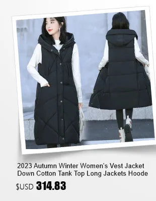 2024 New Winter Hooded Waistcoat Women Long Slim Down Cotton Vests Coat Female Sleeveless Puffer Parkas Black Beige Outerwear