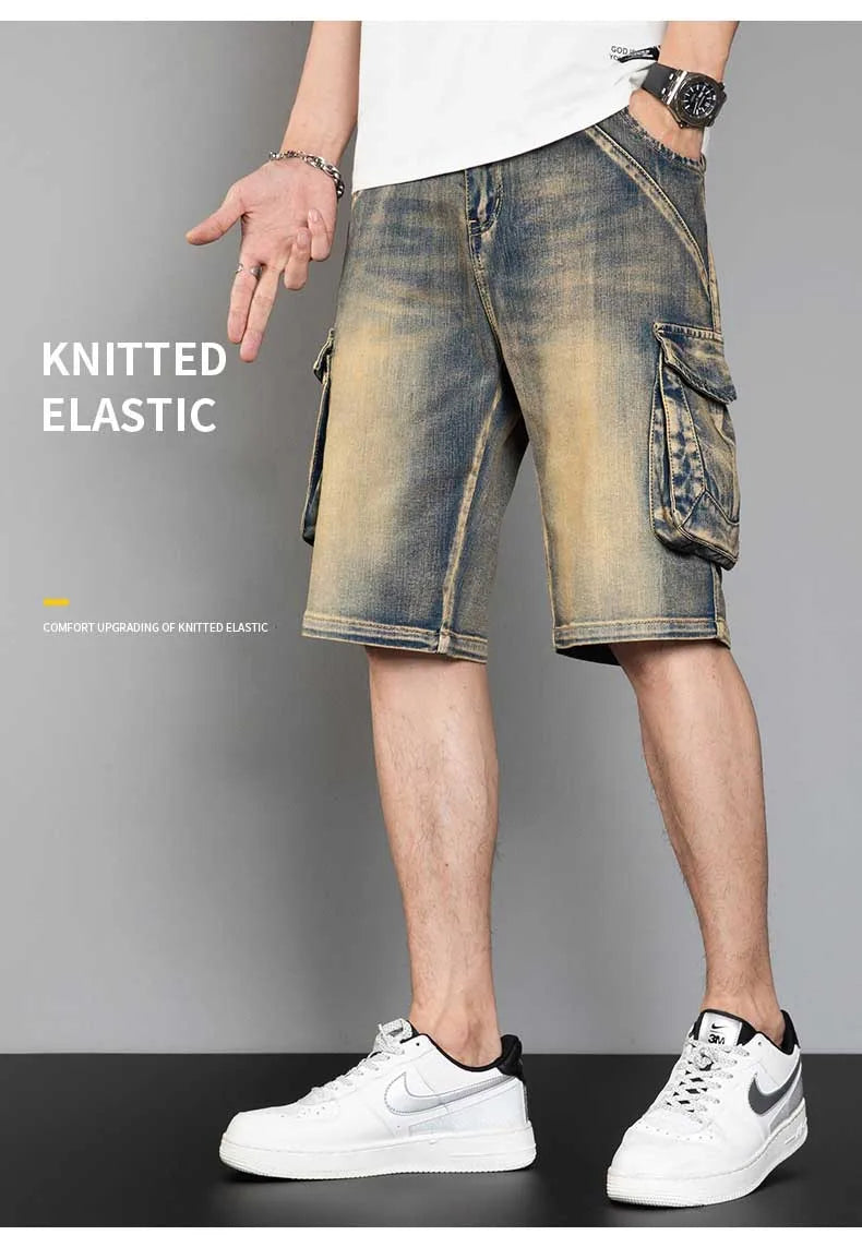 Classic Version Retro Pocket Jeans Shorts Men Casual Loose Baggy Cargo Shorts Streetwear Plus Size Harem Clothing