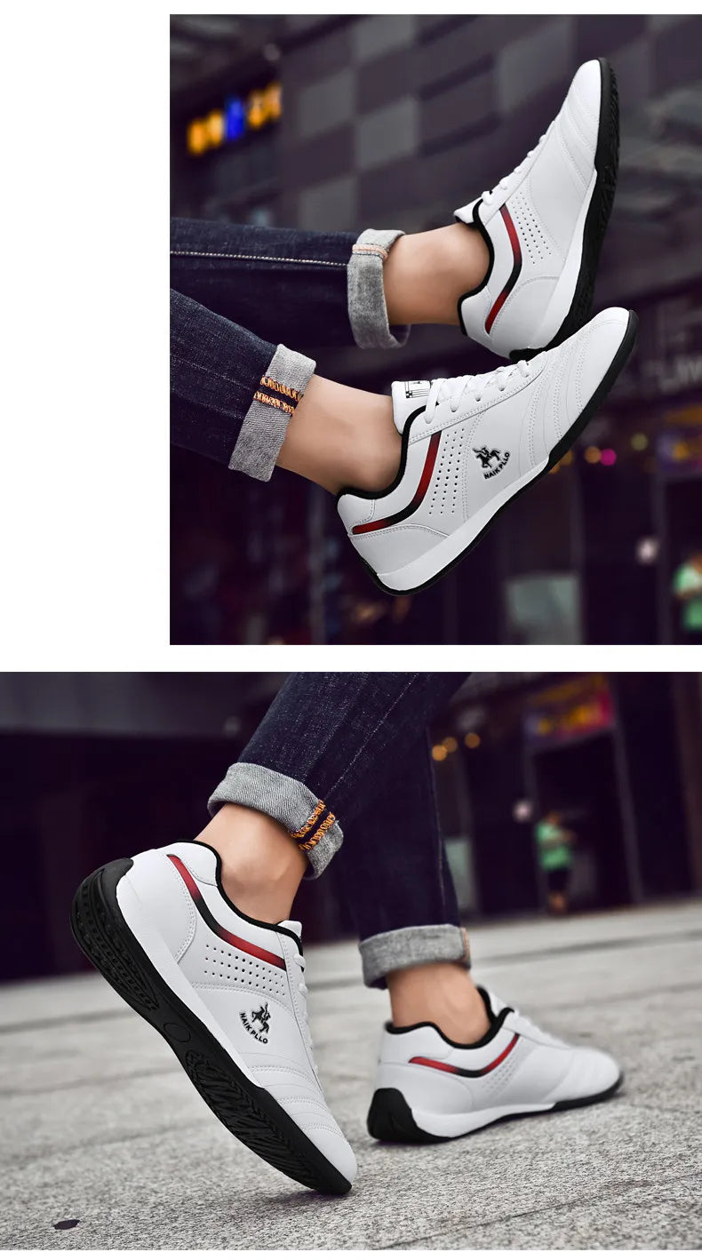 Men Shoes Trendy Solid Casual Leather Sneakers - Comfy Non Slip Lace Up Shoes For Outdoor Activities