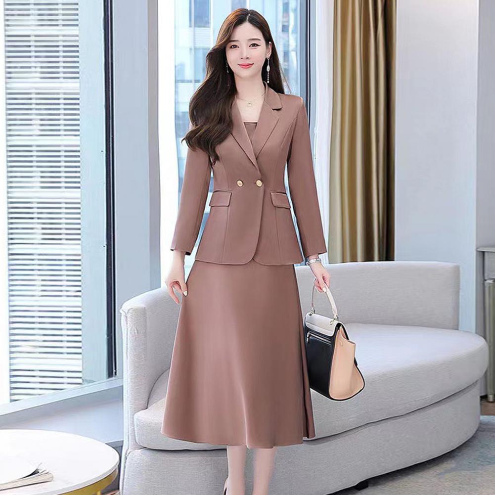 Women's Office Suit Fashion Blazer suit Simple Solid Color 2022 Spring Summer Half Sleeve Top + Dress 2 Piece Set Blazer