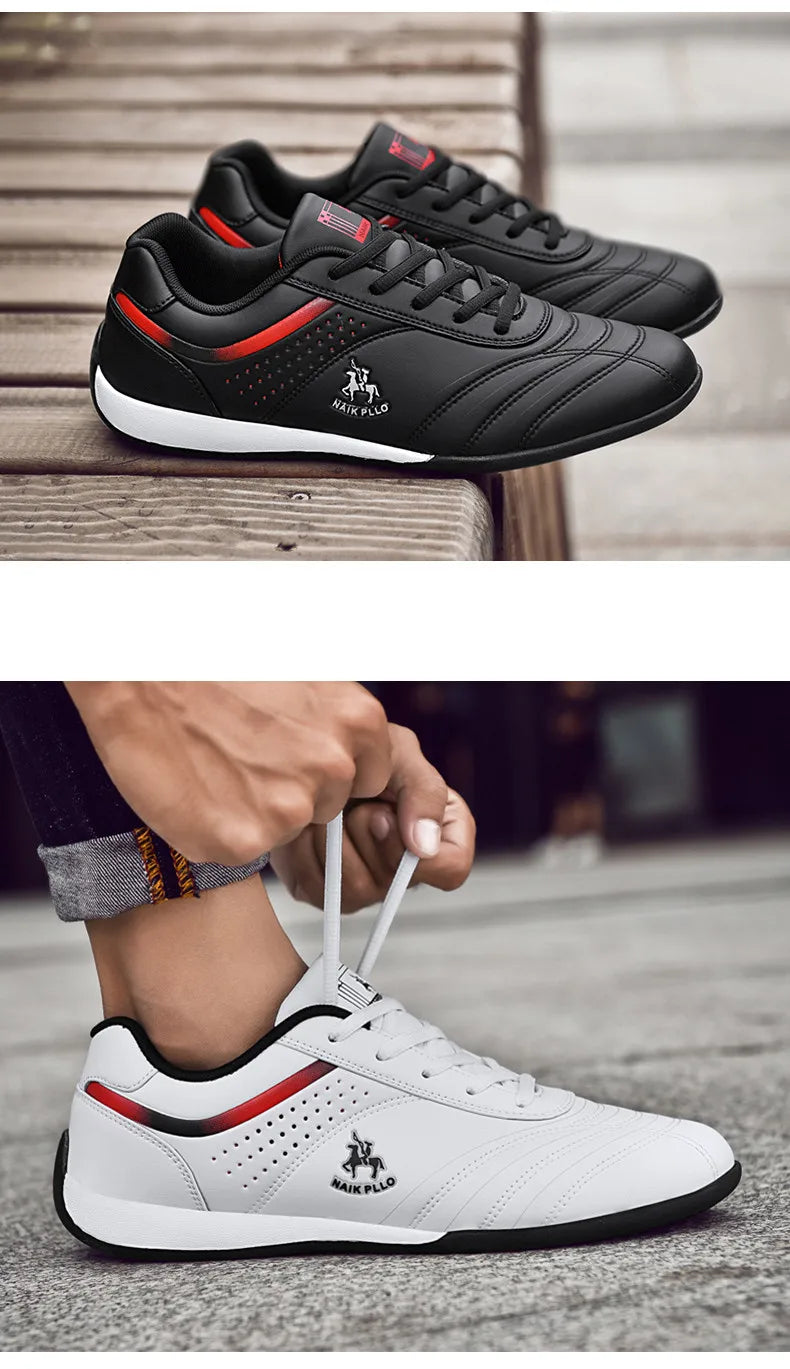 Men Shoes Trendy Solid Casual Leather Sneakers - Comfy Non Slip Lace Up Shoes For Outdoor Activities