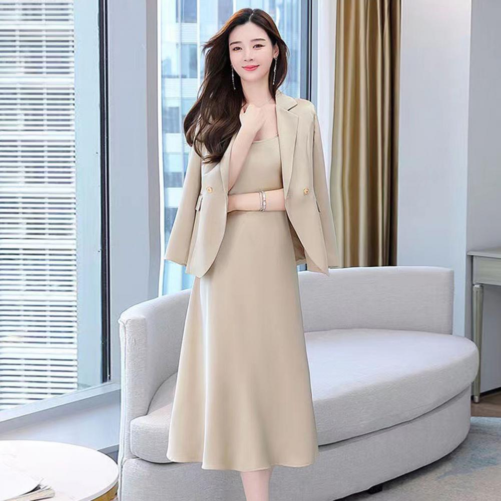 Women's Office Suit Fashion Blazer suit Simple Solid Color 2022 Spring Summer Half Sleeve Top + Dress 2 Piece Set Blazer