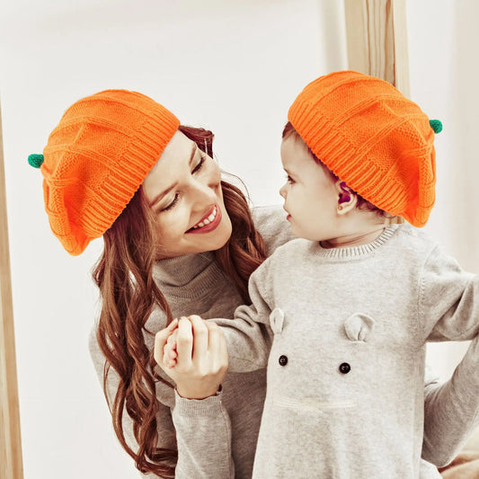 Halloween decoration pumpkin knitted hat cute adult children soft beret beanie hat Halloween party dress up parent-child hat