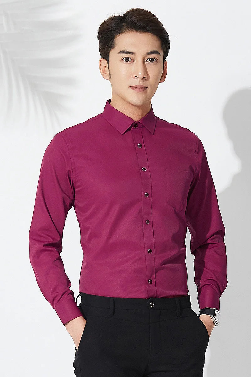 2023 Non-Iron Solid  Soft Easycare Stretch Shirts Men Spandex Long Sleeve