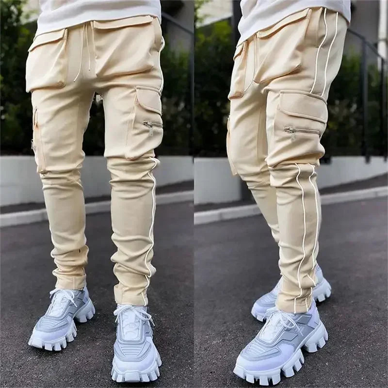 Male Trousers Multi Pocket Multipockets Men's Cargo Pants Slim Stretch Joggers Slacks Baggy Spandex High Quality Clothing New In