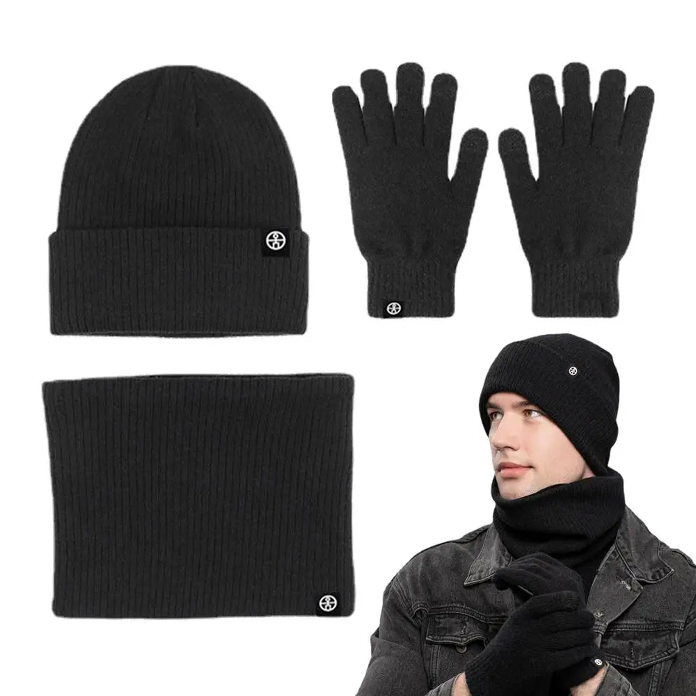 Winter Hat Scarf Glove Set Knit Fleece Neck Warmer Mittens For Women Men Hat Gloves Scarf Set