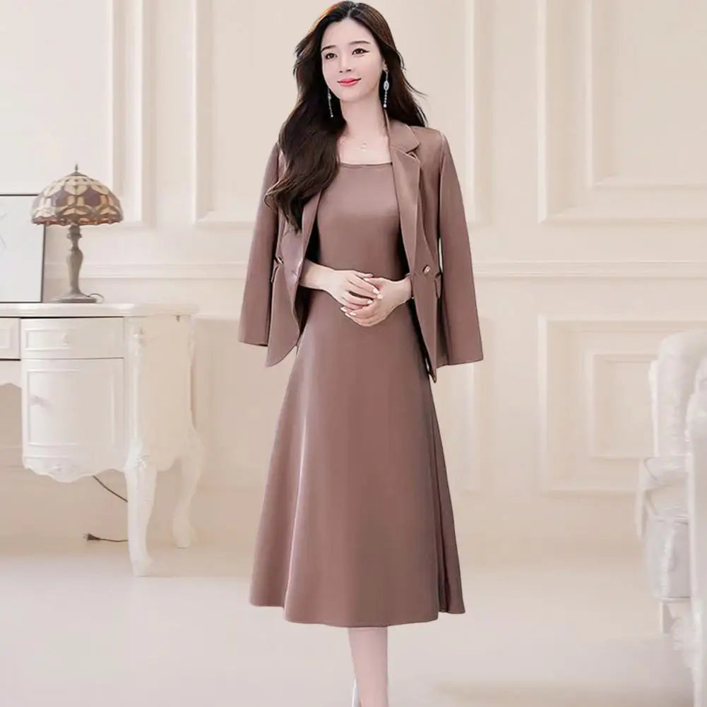 Women's Office Suit Fashion Blazer suit Simple Solid Color 2022 Spring Summer Half Sleeve Top + Dress 2 Piece Set Blazer