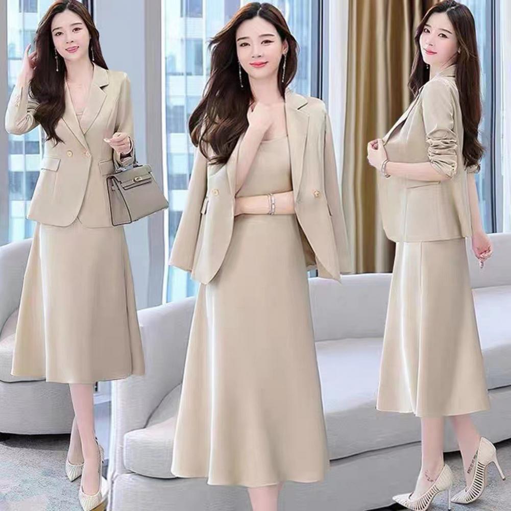 Women's Office Suit Fashion Blazer suit Simple Solid Color 2022 Spring Summer Half Sleeve Top + Dress 2 Piece Set Blazer