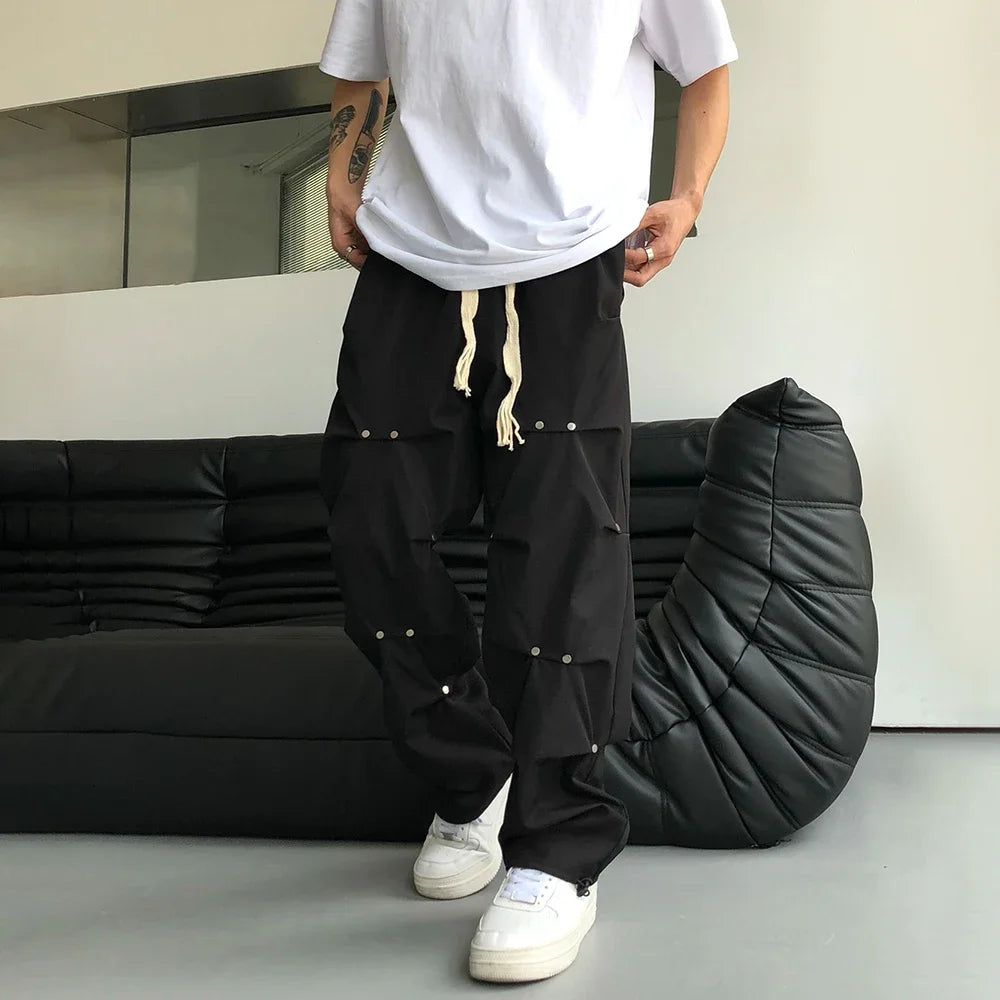 Mens Pleated Casual Workwear Pants Fashion Streetwear Versatile Personality Straight Pants Men's Clothing 2024 Spring Autumn New