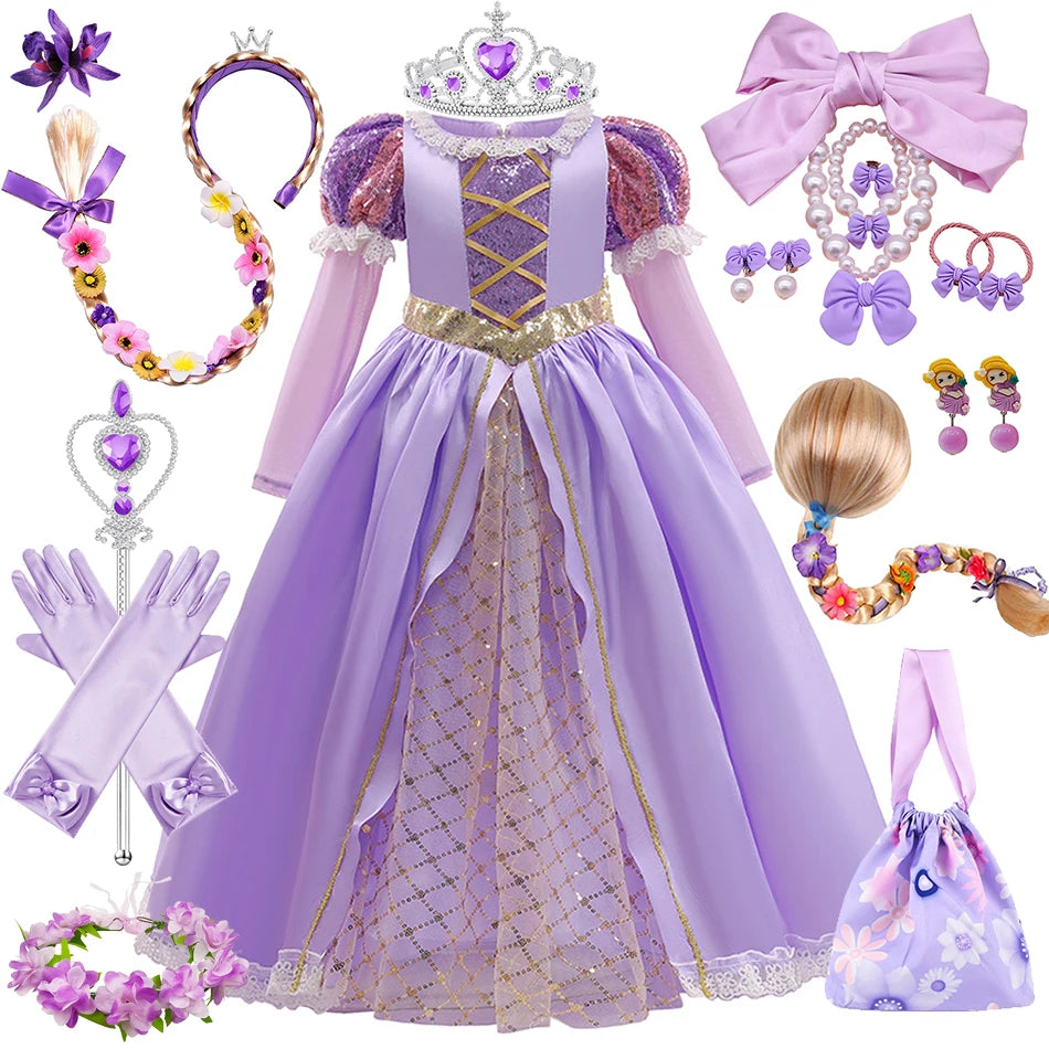 Rapunzel Dress Princess Costume Sets Children Birthday Carnival Halloween Party Fancy Girls Tangled Cosplay Clothes 2-10 Years