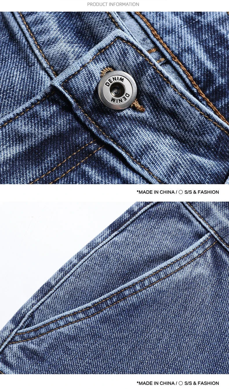 Multi-pocket Thin Denim Shorts Men Fashion Slim Straight Stretch Bermuda Jeans Casual Short Pants Male Brand Clothing