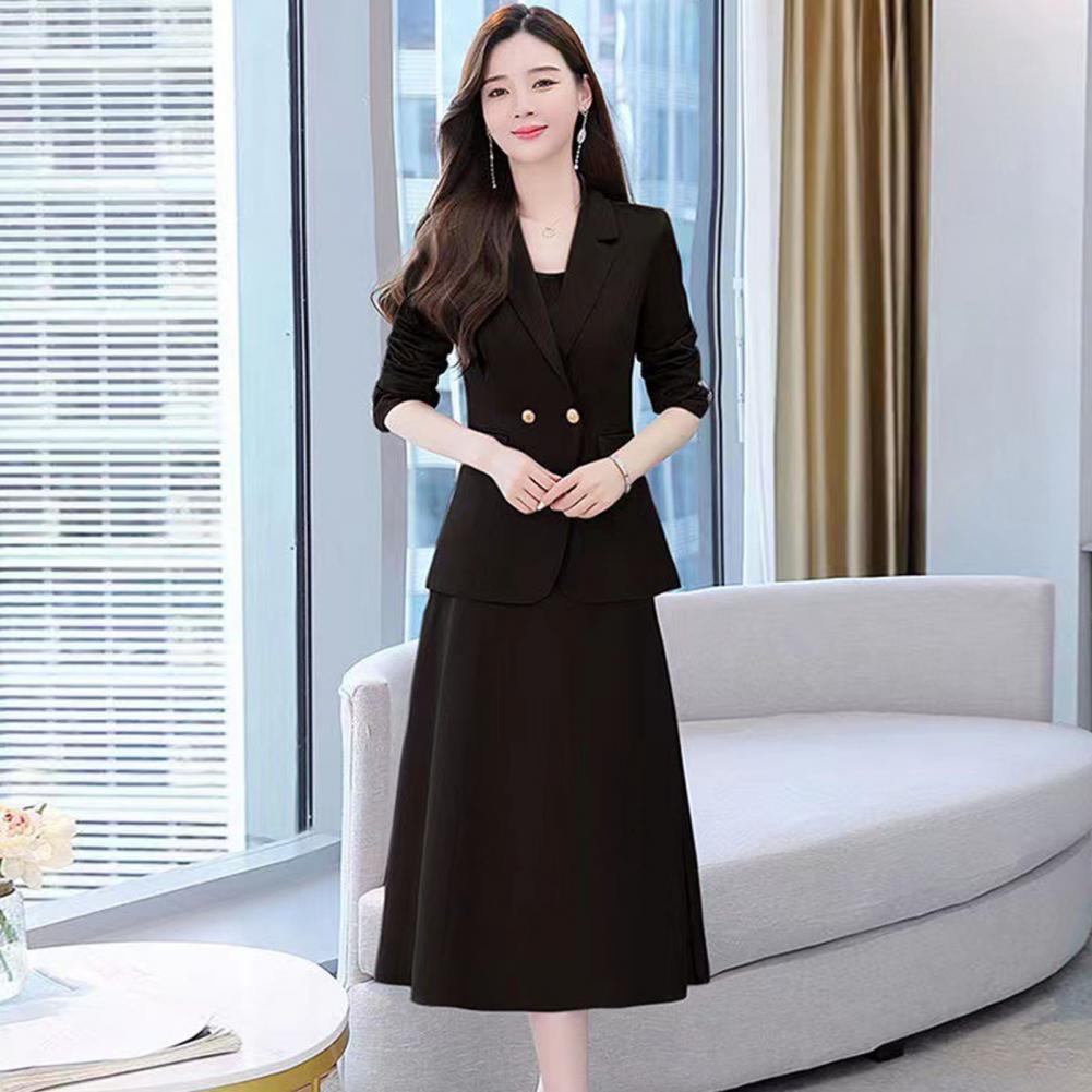 Women's Office Suit Fashion Blazer suit Simple Solid Color 2022 Spring Summer Half Sleeve Top + Dress 2 Piece Set Blazer