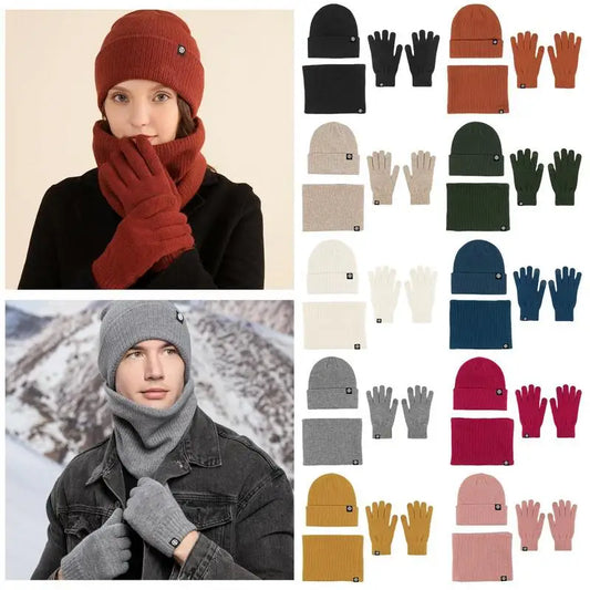 Winter Hat Scarf Glove Set Knit Fleece Neck Warmer Mittens For Women Men Hat Gloves Scarf Set