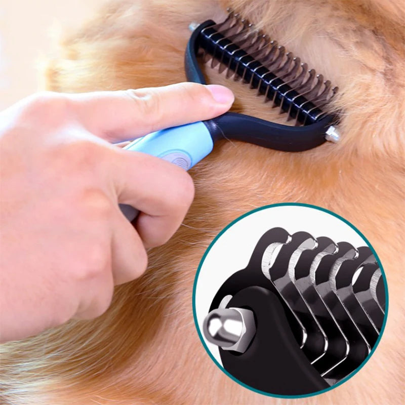 Pet Grooming Dog Brush Hair Remove 2 Sided Undercoat Rake for Cats Dogs Safe Dematting Comb for Tangles Removing Hair Tools Comb