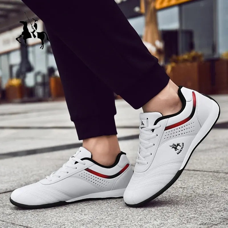 Men Shoes Trendy Solid Casual Leather Sneakers - Comfy Non Slip Lace Up Shoes For Outdoor Activities